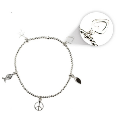 Women 925 Silver Elastic 5 Charms Bracelet By ILLARIY