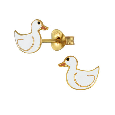 Ducks 925 Silver Gold Plated Studs By ILLARIY