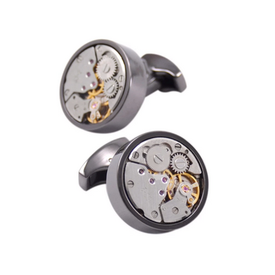 Round Gunmetal Steampunk Watch Cufflinks By ILLARIY