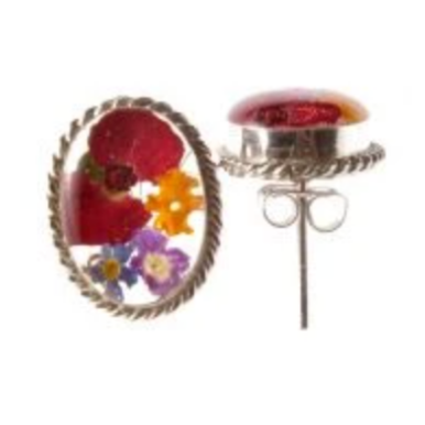 Garden Flowers Baroque Oval 925 Silver Studs By ILLARIY