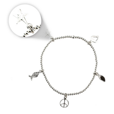 Women 925 Silver Elastic 5 Charms Bracelet By ILLARIY