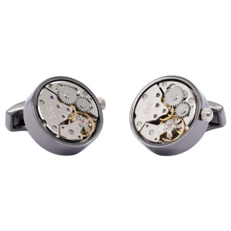 Round Gunmetal Steampunk Watch Cufflinks By ILLARIY