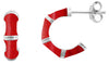 Red Enamel 925 Silver Open Hoop Earrings By ILLARIY