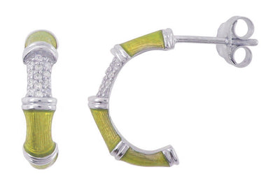 Gold Enamel & CZ 925 Silver Open Hoop Earrings By ILLARIY
