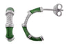Green Enamel & CZ 925 Silver Open Hoop Earrings By ILLARIY