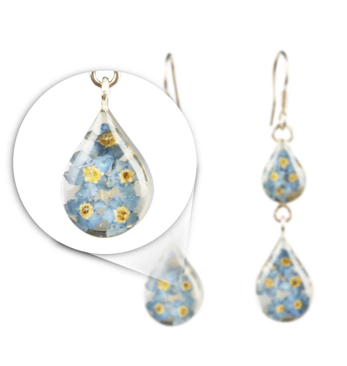 Blue Flowers 925 Silver Double Drop Earrings By ILLARIY