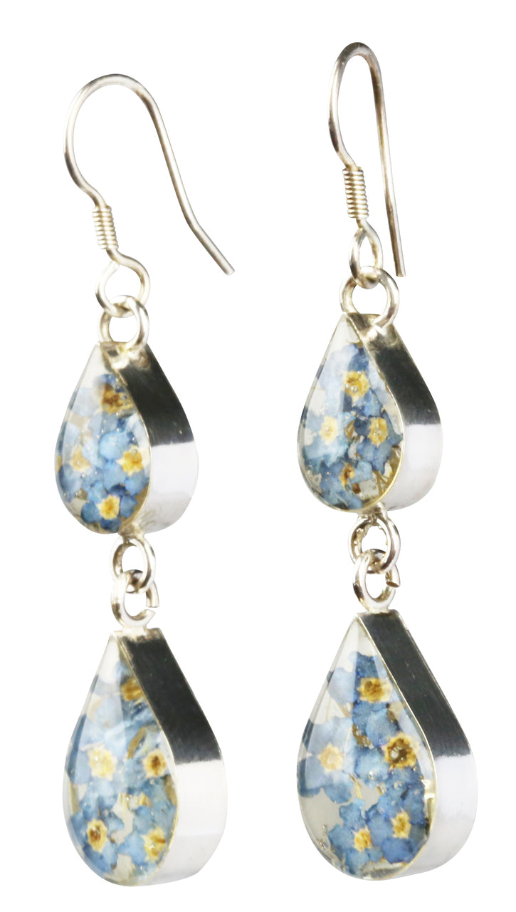 Blue Flowers 925 Silver Double Drop Earrings By ILLARIY