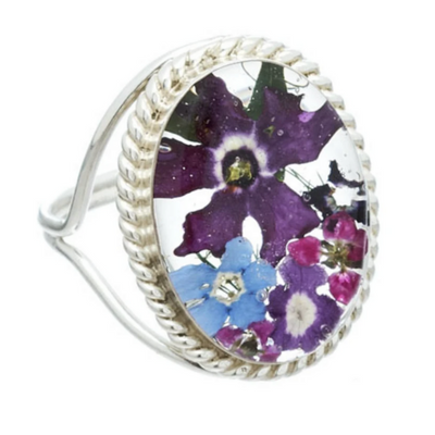 Purple Flowers Baroque 925 Silver Ring By ILLARIY