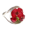 Red Flowers 925 Silver Ring By ILLARIY