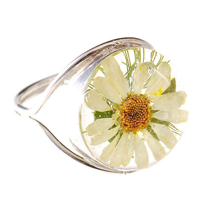 White Flowers 925 Silver Ring By ILLARIY