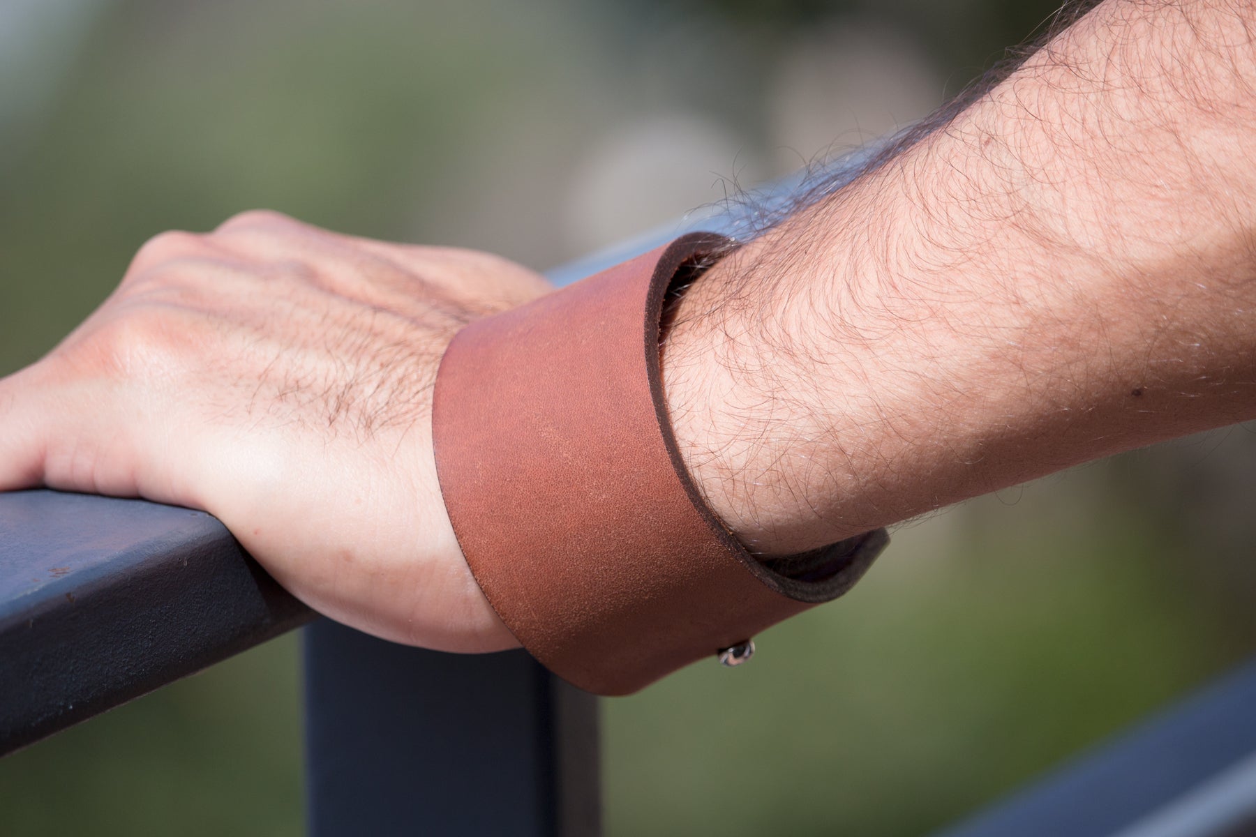 Men Tan Leather Wider Blank Bracelet By ILLARIY