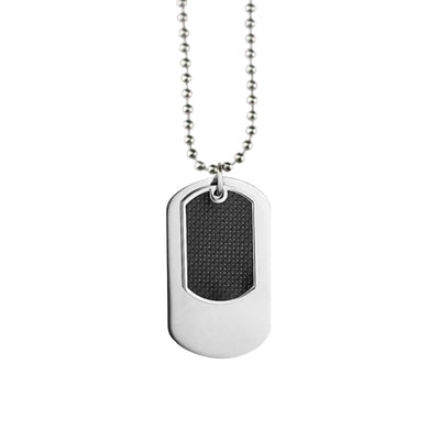 Men Stainless Steel Dog Tag With Black Carbon Fibre and 70cm Necklace By ILLARIY