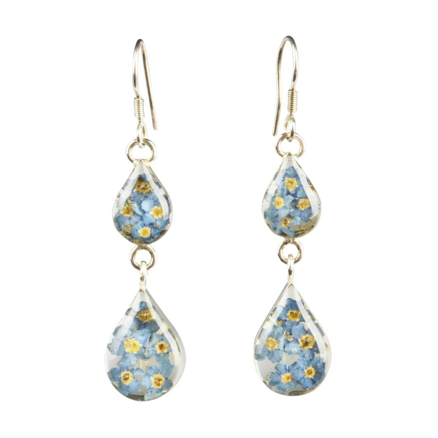 Blue Flowers 925 Silver Double Drop Earrings By ILLARIY