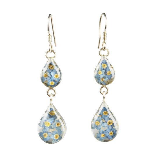 Blue Flowers 925 Silver Double Drop Earrings By ILLARIY