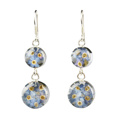 Blue Flowers 925 Silver Double Round Drop Earrings By ILLARIY