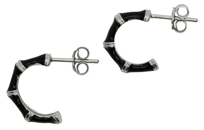Black Enamel 925 Silver Open Hoop Earrings By ILLARIY